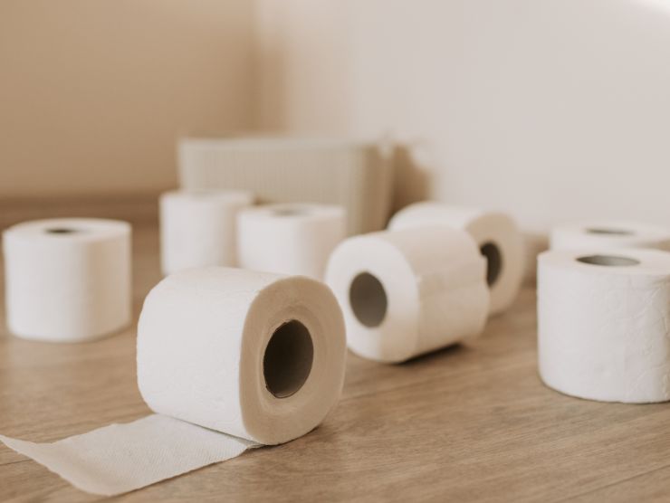 rotoli di carta igienica su superficie in legno