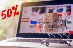 simbolo 50% di sconto e shopping online